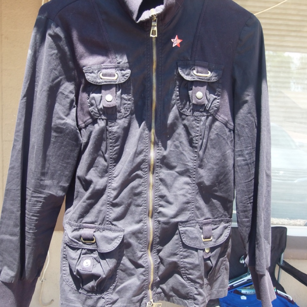 Deep black archive Utility Jacket with gold Pocket Details